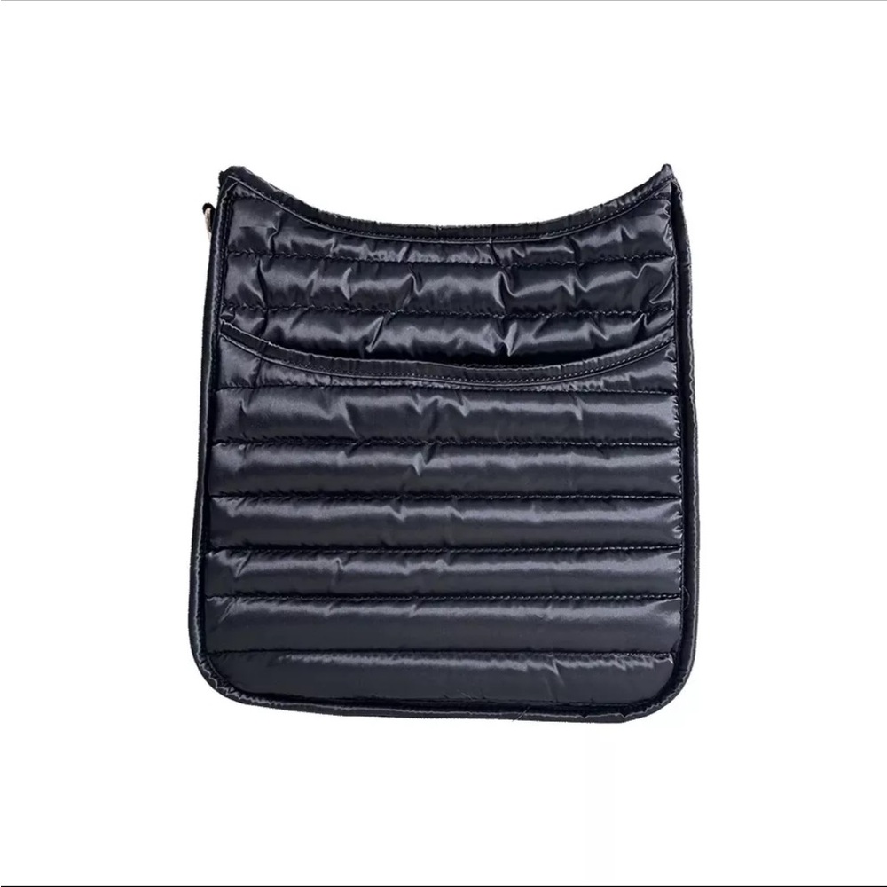 Ahdorned Everly Quilted Puffy Messenger Bag Black NO STRAP